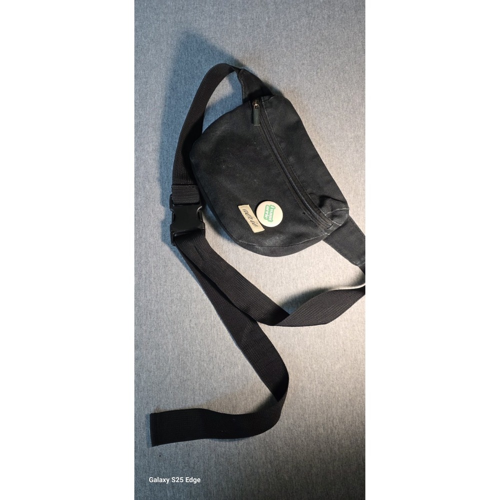 Aerie Black Canvas Belt Bag Adjustable Waist Pack with Logo Patch and Pin